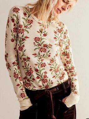 Free People We The Free Pretty Little Thermal Sand Combo Folk Vibe Sz S Waffle